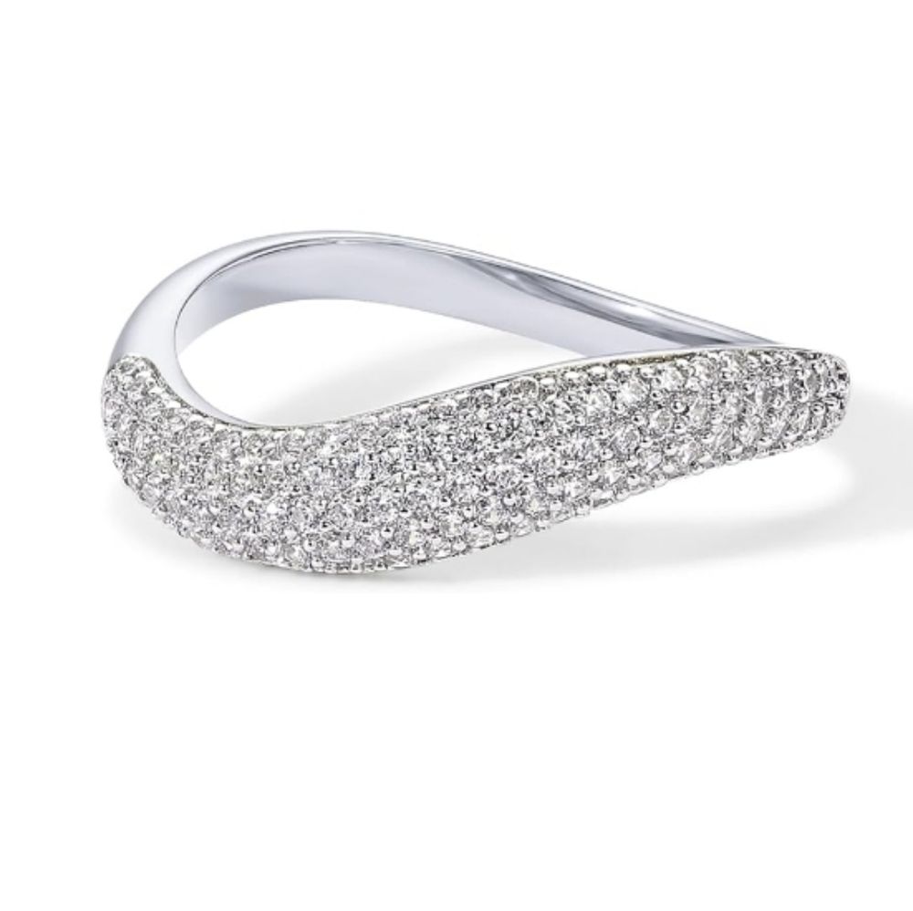 14K Gold Plated Wavy Cubic Zirconia Stackable Ring In White Gold - Picture 5 of 5